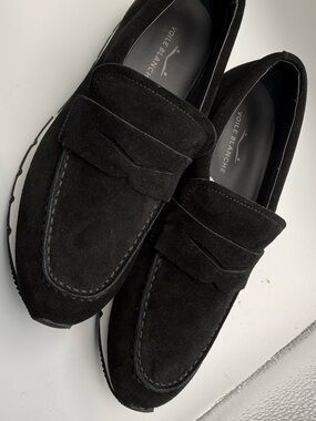 Voile Blanche Black Suede Penny Loafers